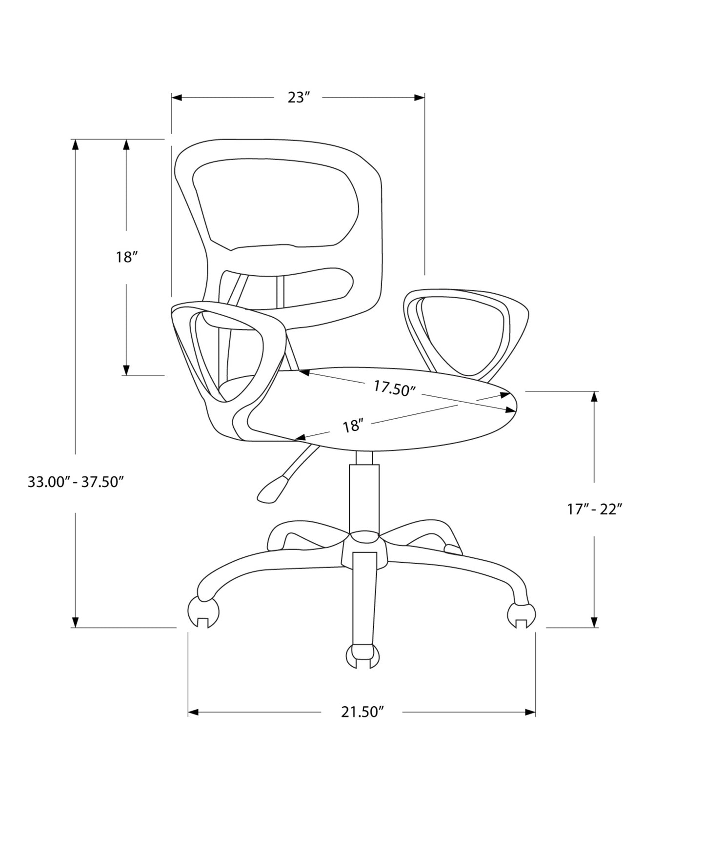 21.5" x 23" x 33" White Foam Metal Polypropylene Polyester Office Chair