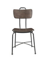 21" X 18" X 37" Walnut Wood and Black Metal Base Side Chair Set of 2