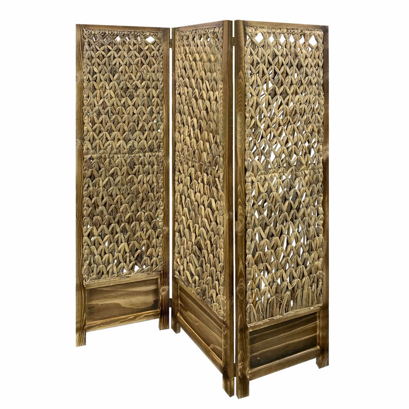 Casual Wood and Seagrass 3 Panel Room Divider Screen
