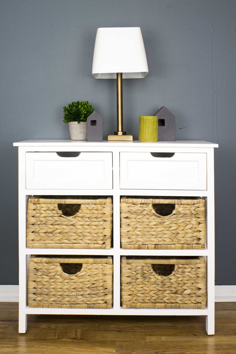 30" X 13" X 28" White Wood MDF Water Hyacinth Water Hyacinth Basket a Door Accent Cabinet