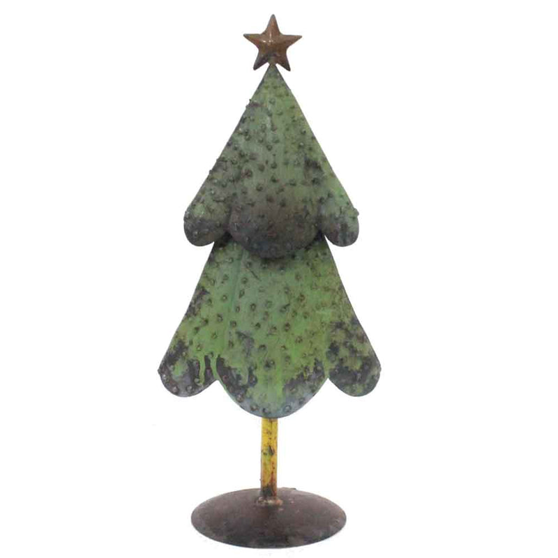 4.5" x 6.5" x 16" Green Bronze Yellow Reclaimed Iron Christmas Tree