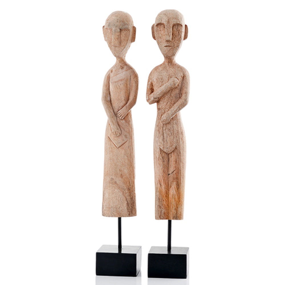 3.5" x 3.5" x 22.5" Gray African Museum Figures Set of 2