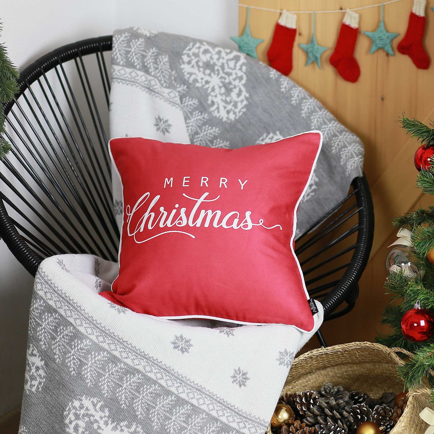 18"x18" White Quote Printed Christmas Decorative Throw Pillow Cover