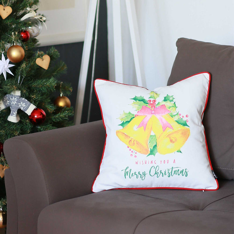 18"x18" Christmas Bells Printed Decorative Throw Pillow Cover