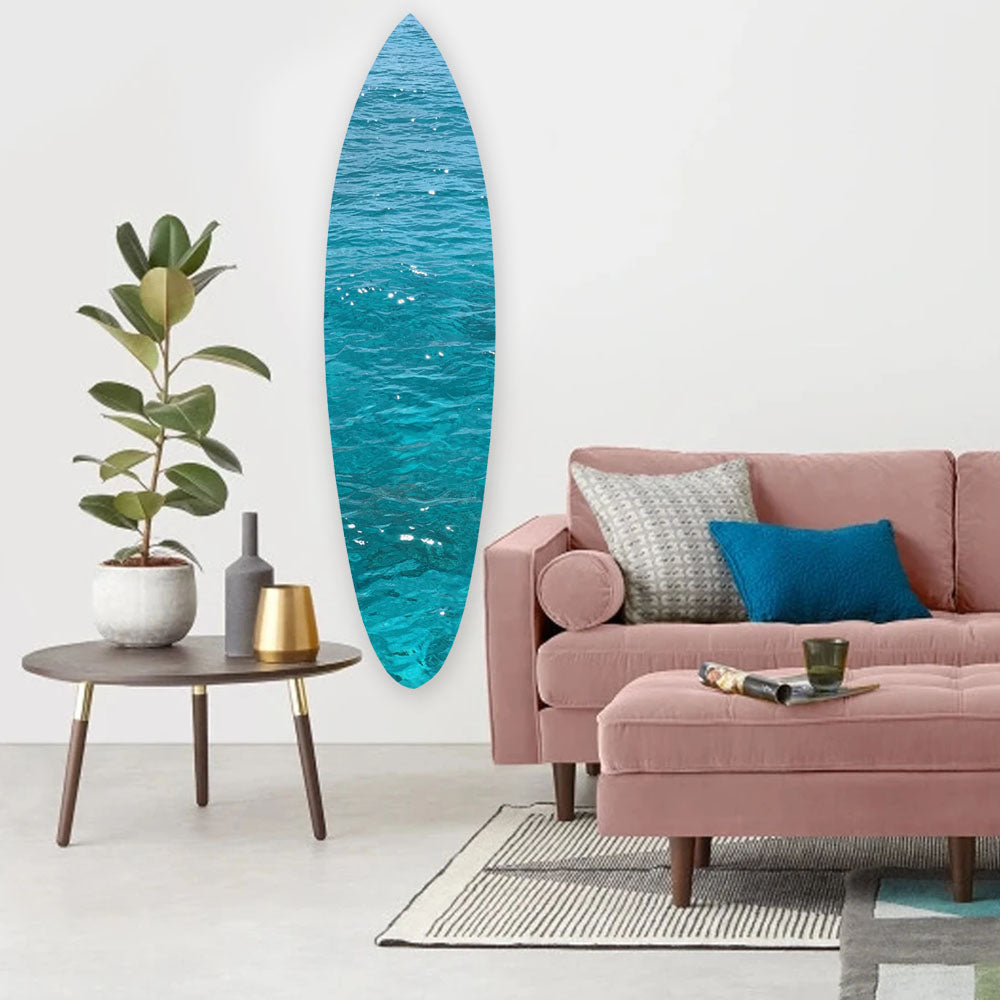 18" x 1" x 76" Wood, Blue, Ocean Surfboard Wall Art