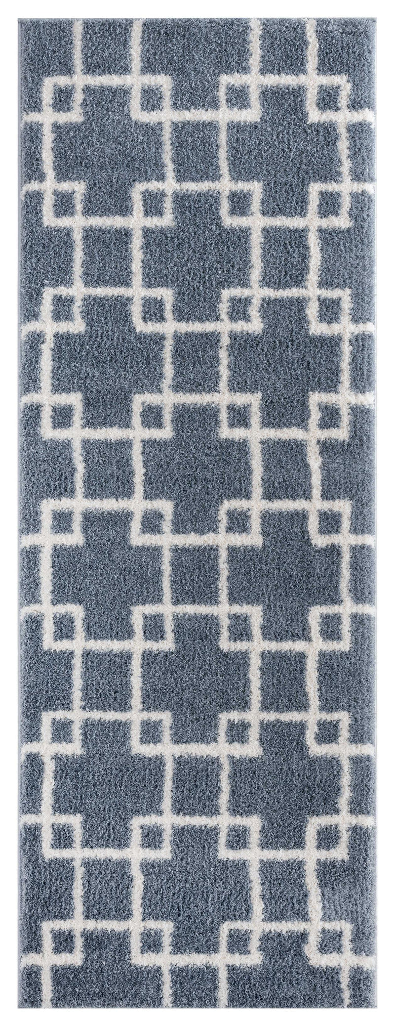 31" x 86" Blue - Grey Microfiber Polyester Runner Rug