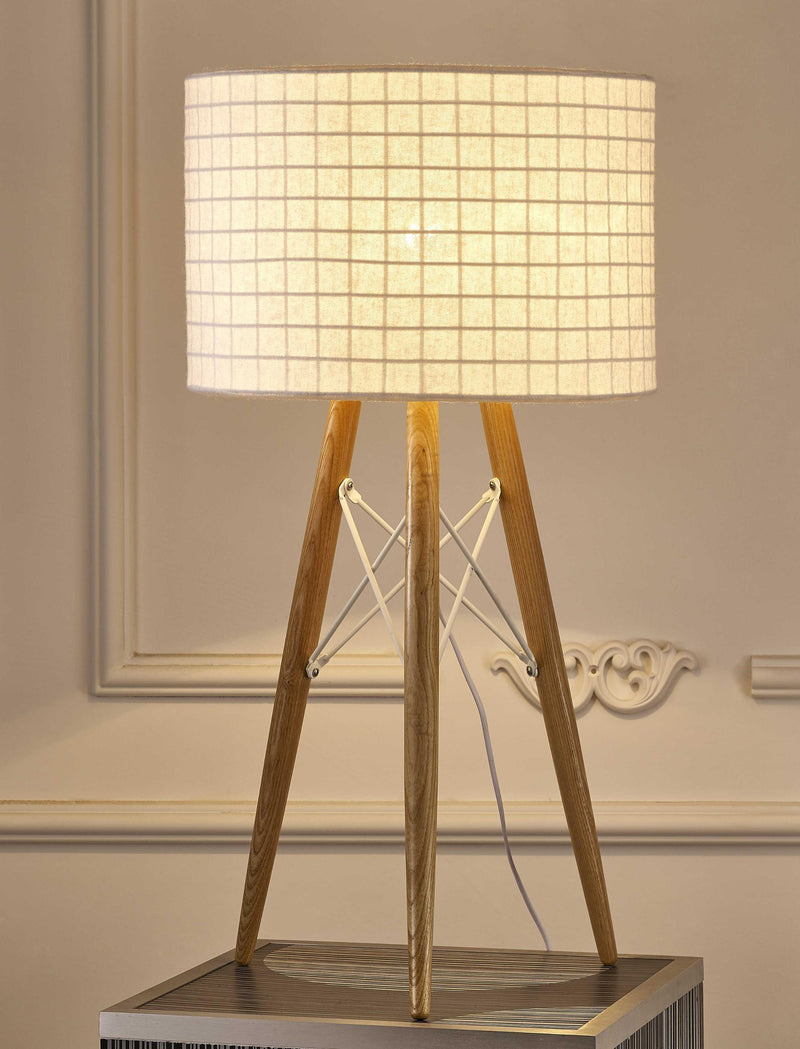 11" X 11" X 21" White Fabric Table Lamp
