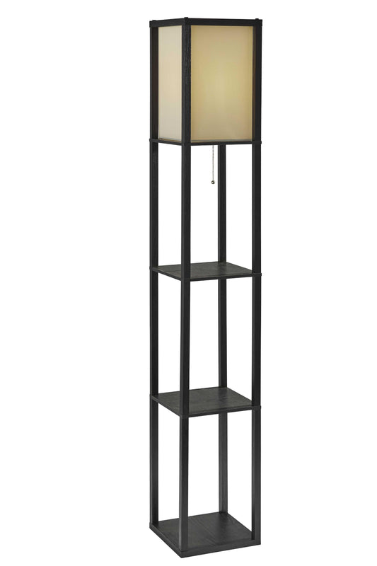 10.25" X 10.25" X 63" Black Wood Shelf Floor Lamp