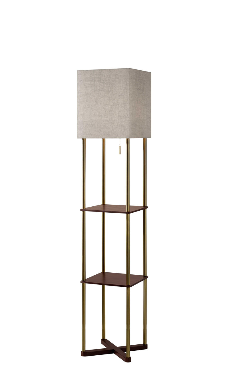 12.5" X 12.5" X 62.25" Walnut Wood Meta Shelf Floor Lamp