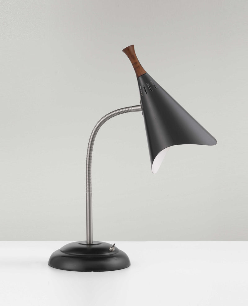 13.5" X 5-17" X 18.5" Black Metal Gooseneck Desk Lamp