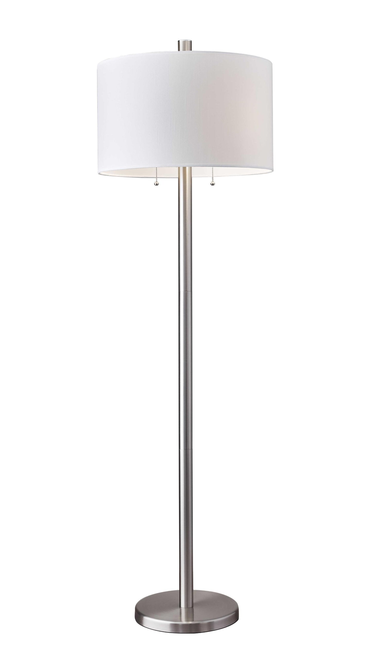 Classic Steel with Double Bulb and White Shade Floor Lamp