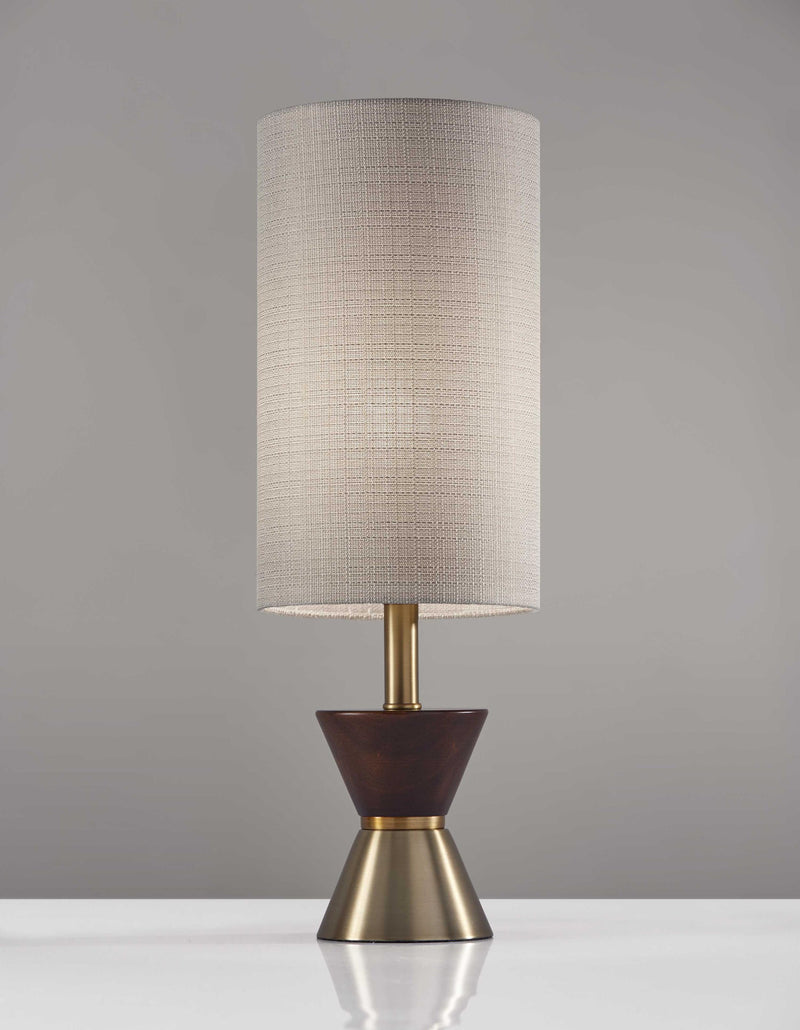 8" X 8" X 23" Brass Wood Metal Table Lamp