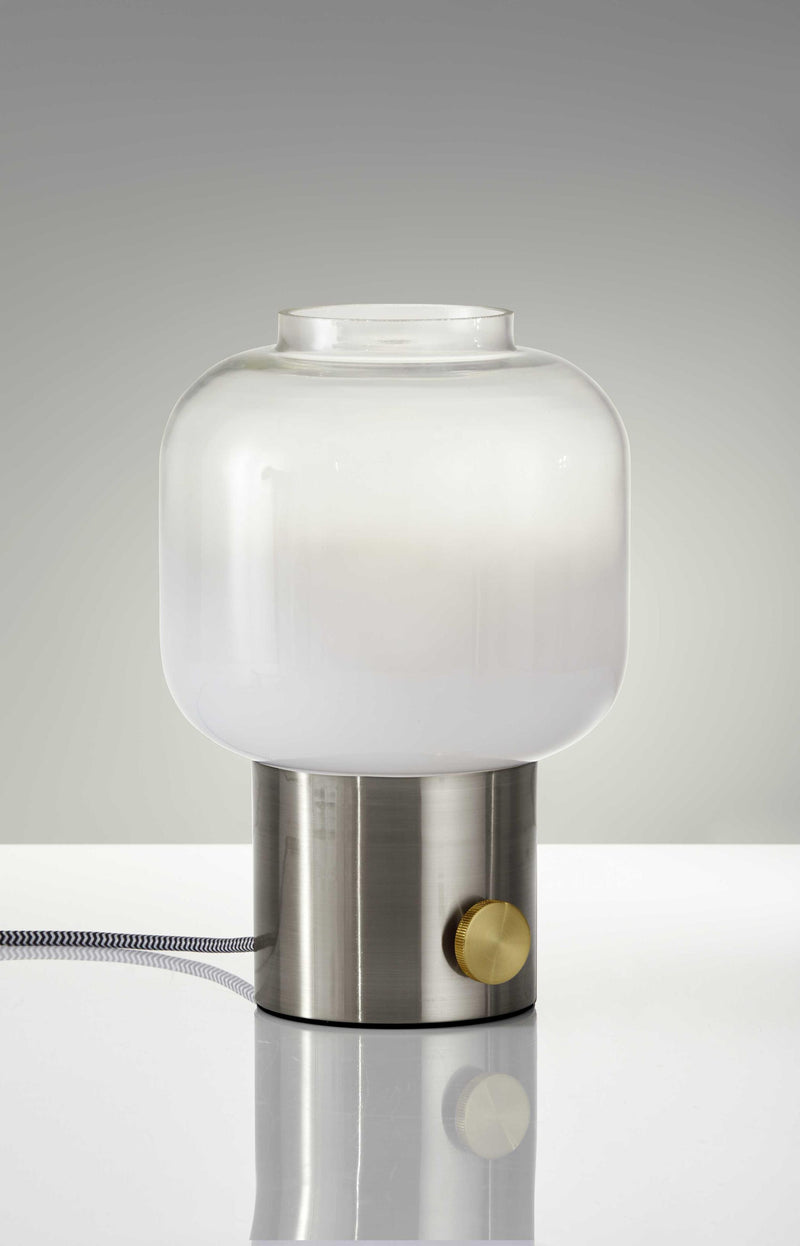 8" X 8" X 12" Brushed Steel Glass Table Lamp