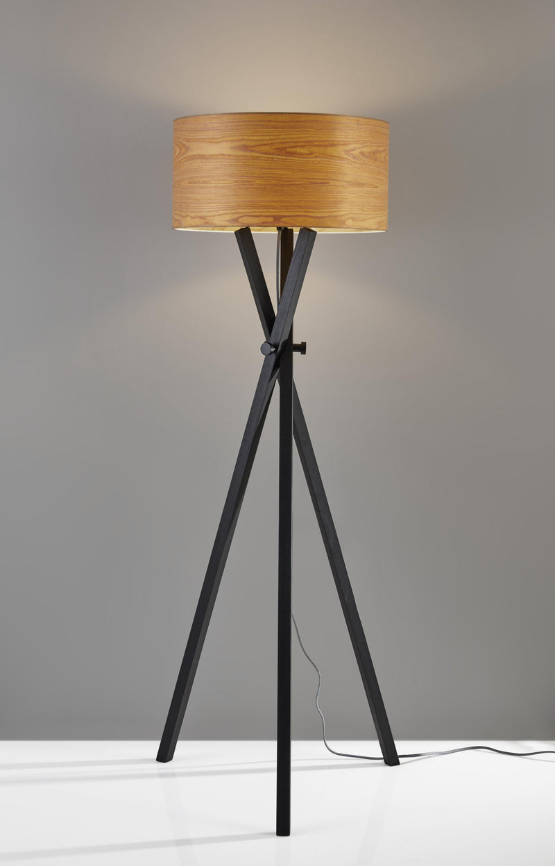 19.5" X 19.5" X 62" Black Wood Metal Floor Lamp