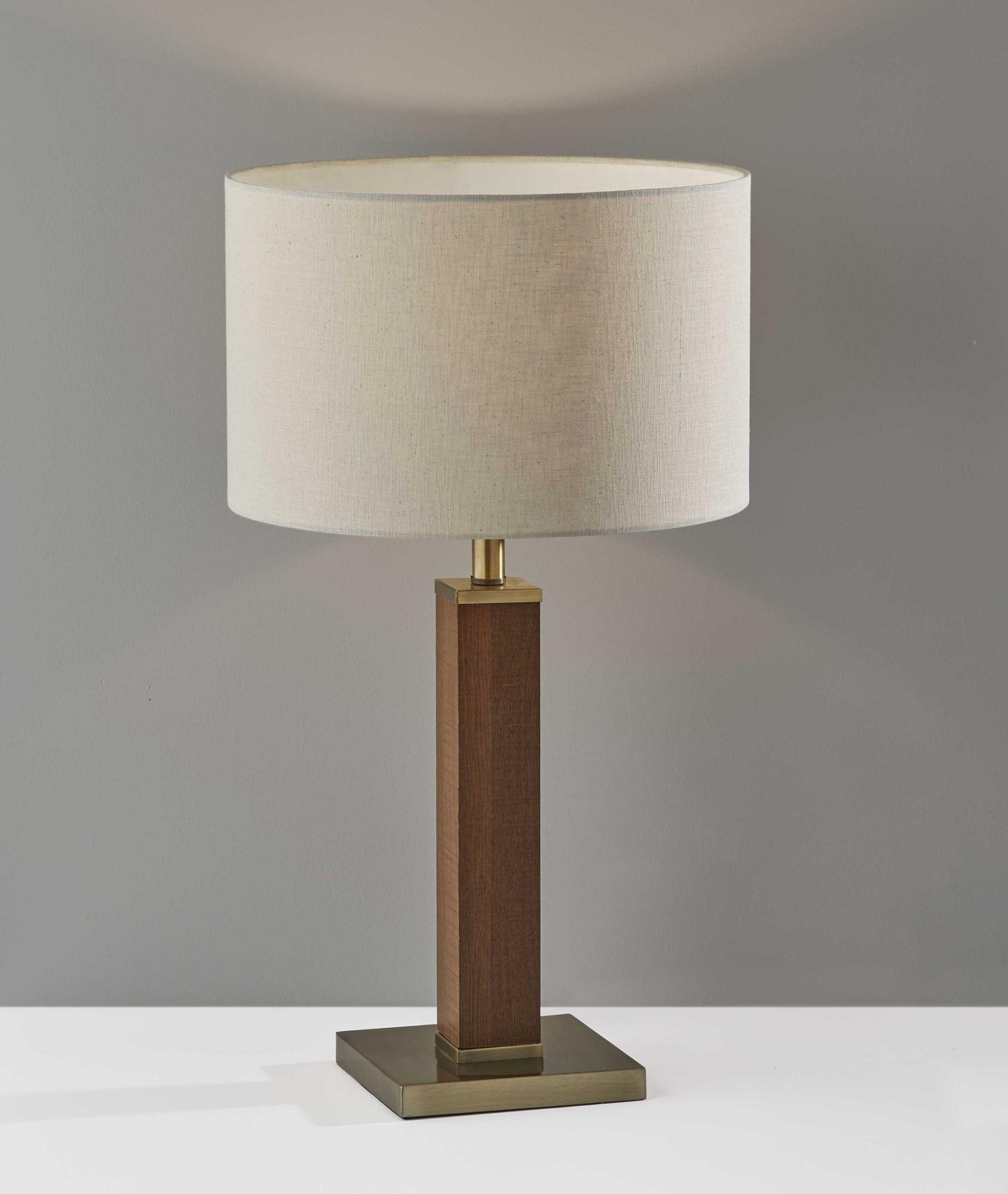 15.5" X 15.5" X 27.75" Antique Brass Wood Table Lamp