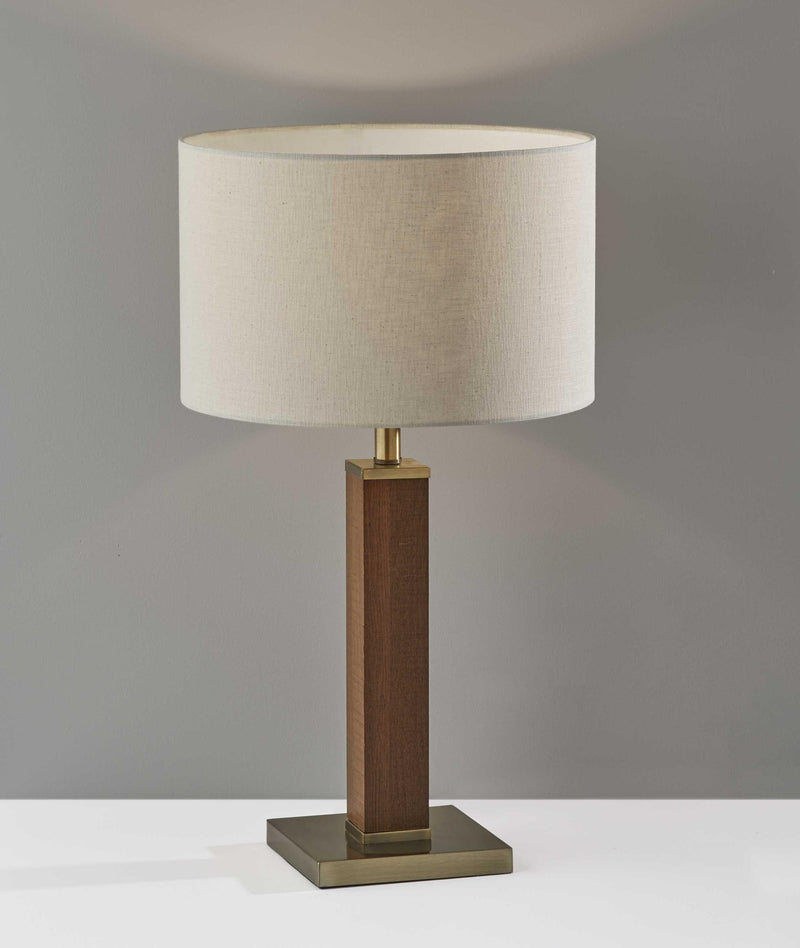 15.5" X 15.5" X 27.75" Antique Brass Wood Table Lamp