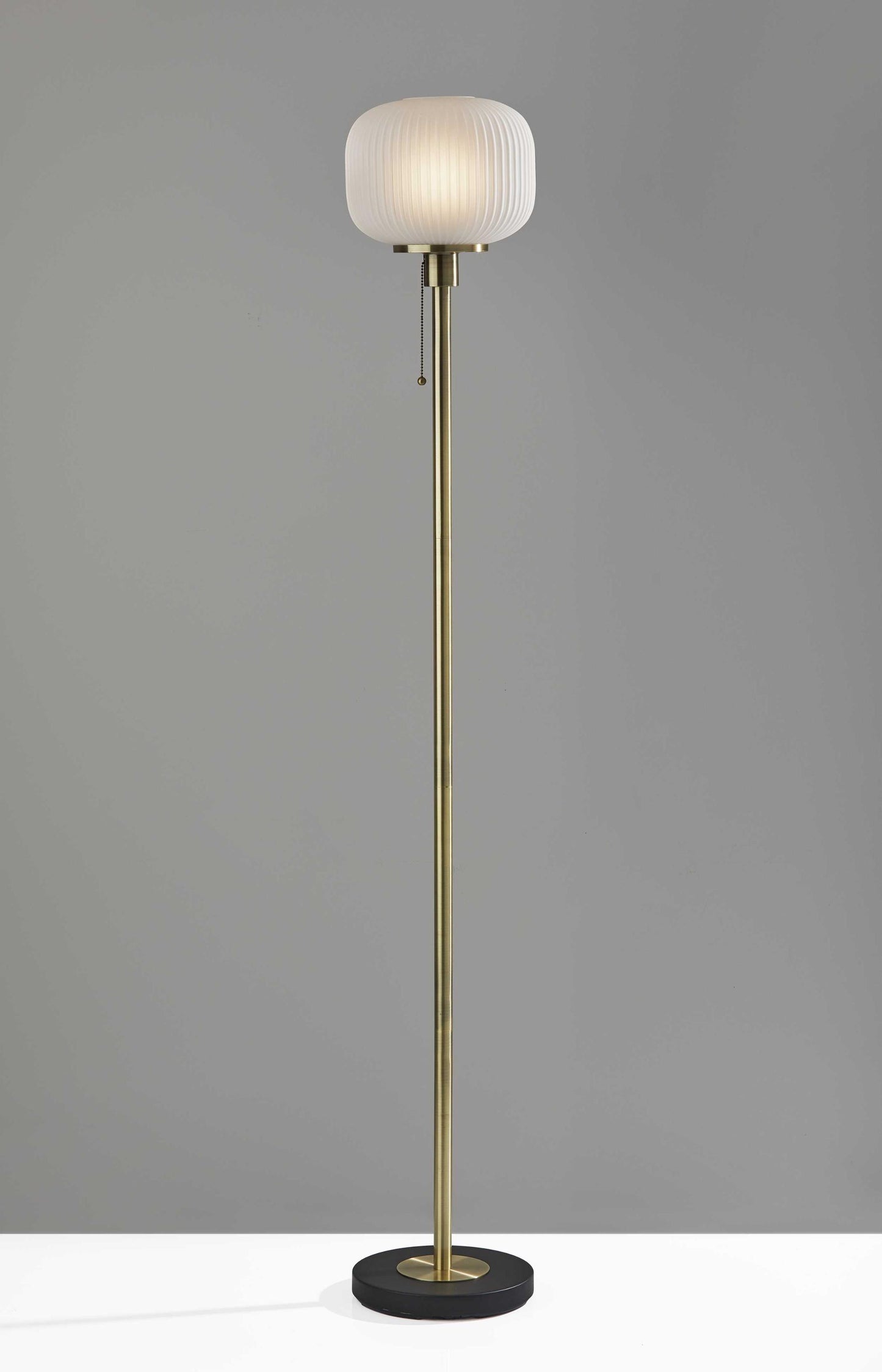 10" X 10" X 65" Antique Brass Glass Metal Floor Lamp