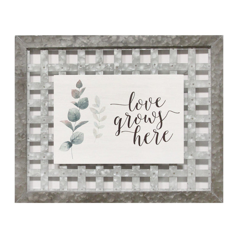 "Love Grows Here" Woven Galvanized Metal Wall Decor