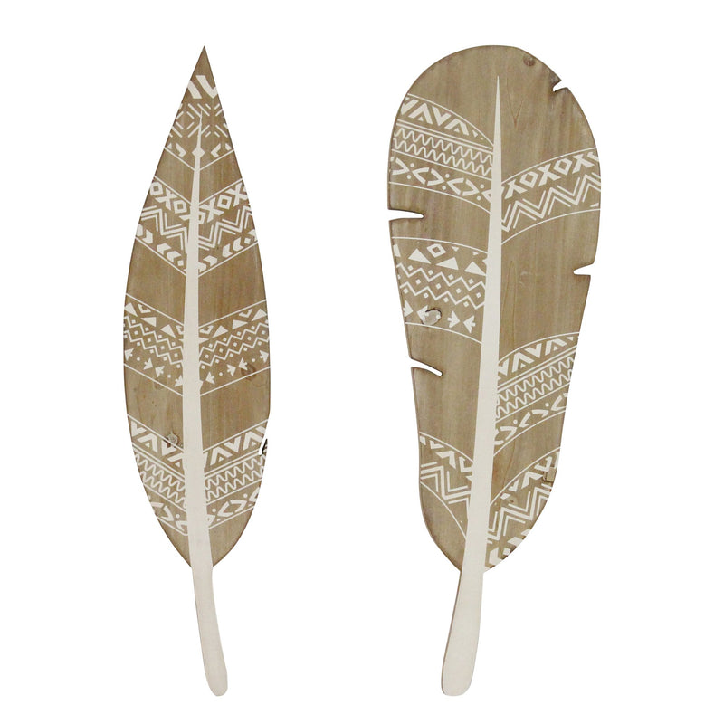 Tribal Print Wood Feathers 3D Wall Art Set of 2