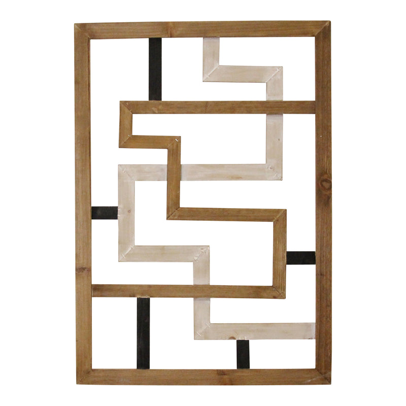 Modern Maze Natural White and Black Wood Panel Wall Art