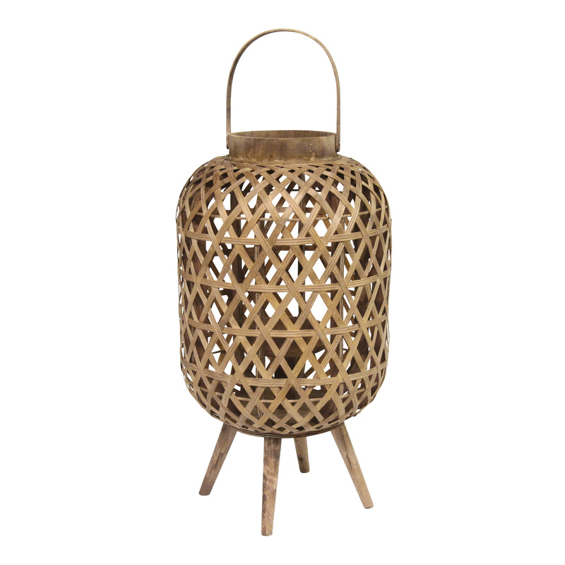 Coastal Bamboo and Wood Lantern Stand