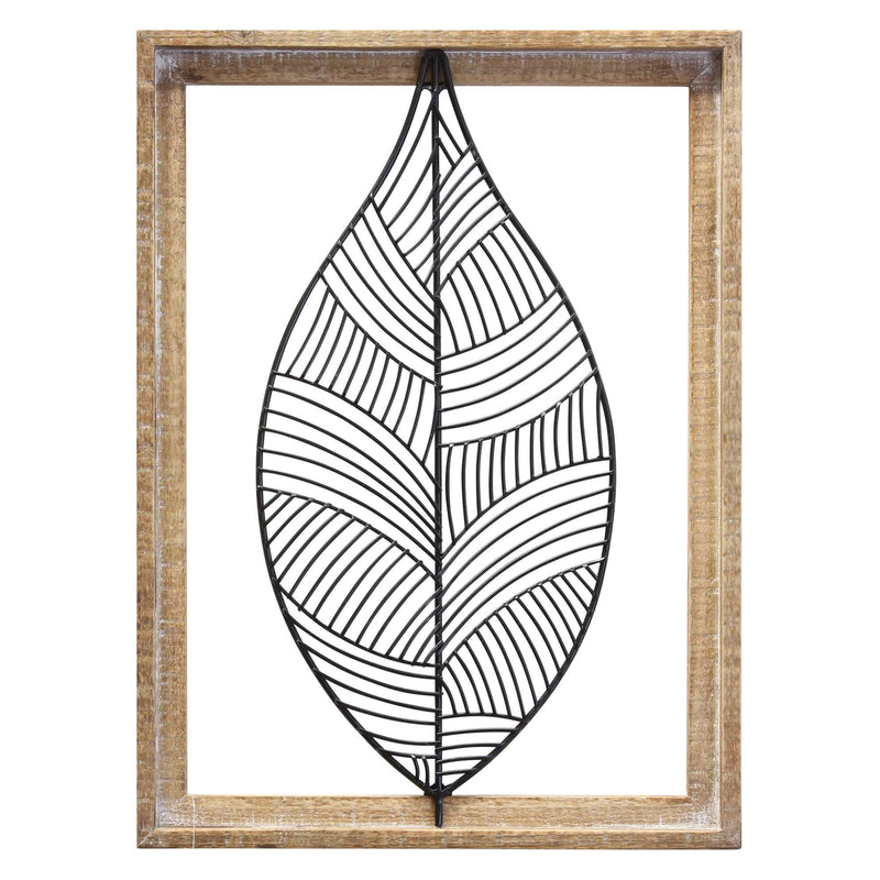 Distressed Outdoor Metal Leaf and Wood Frame Wall Art