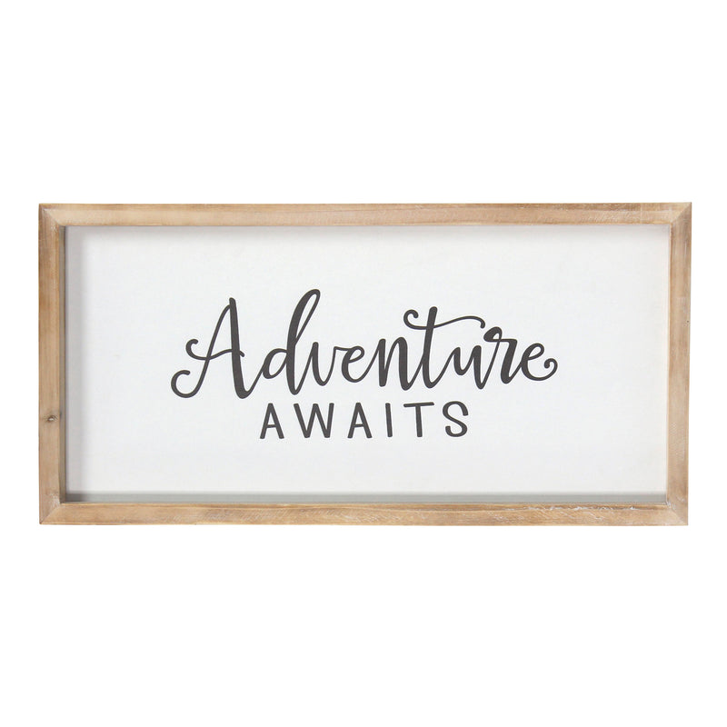 "Adventure Awaits" Natural White Wood Framed Wall Art