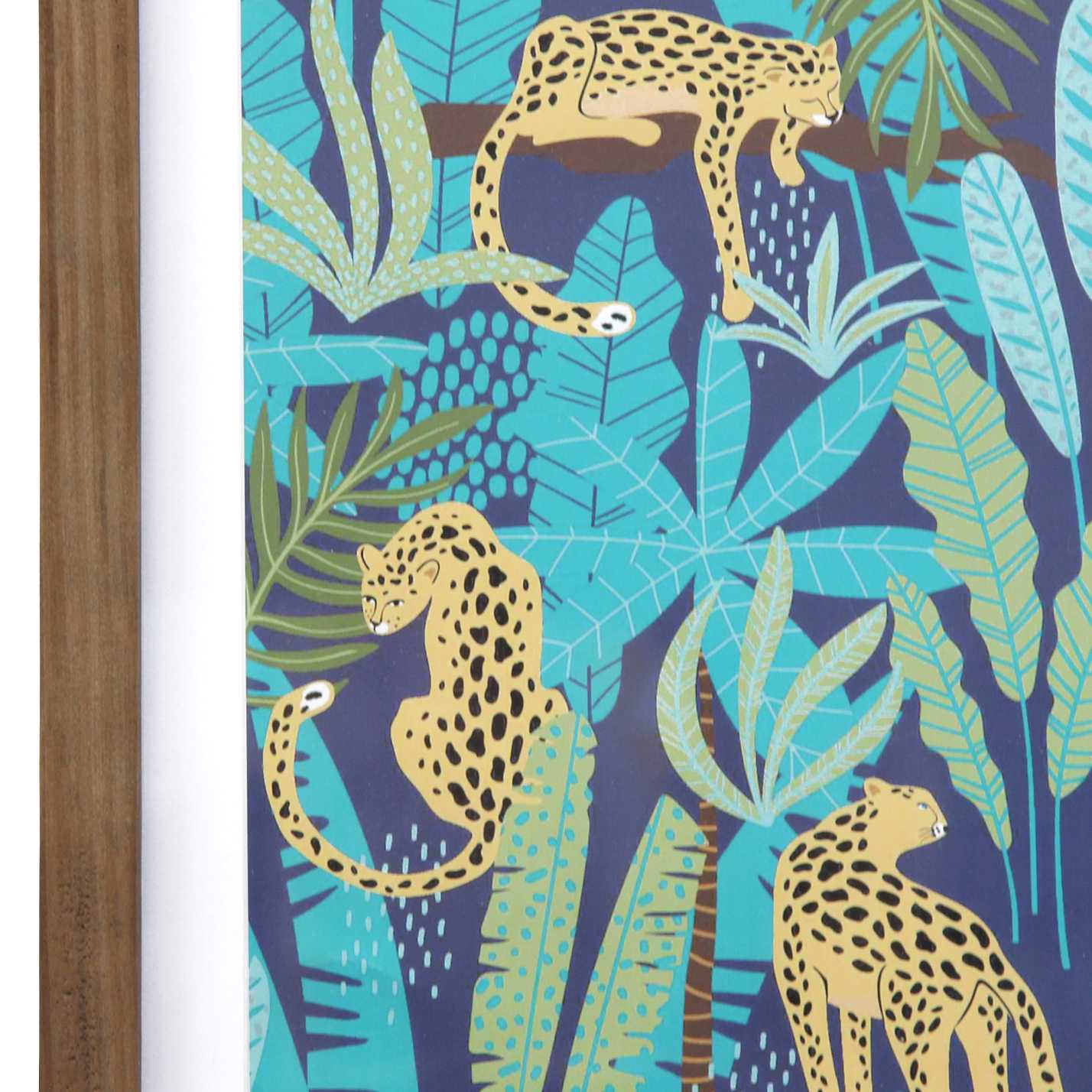 Multi Color Jaguar Print Wooden and Glass Framed Wall Art