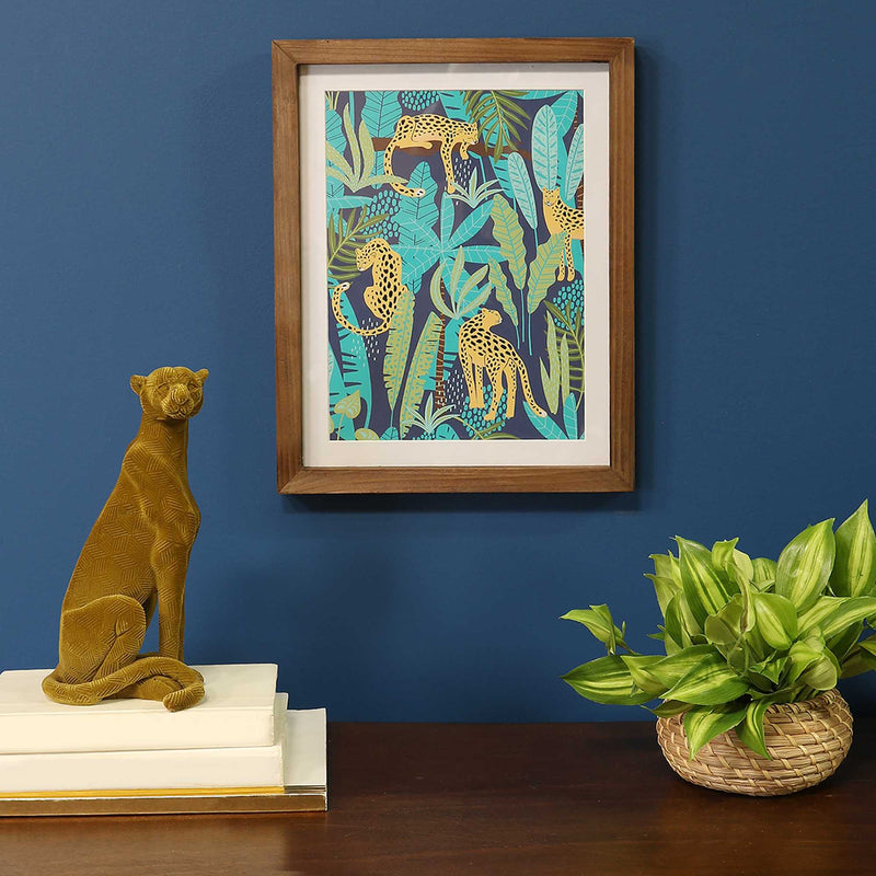 Multi Color Jaguar Print Wooden and Glass Framed Wall Art