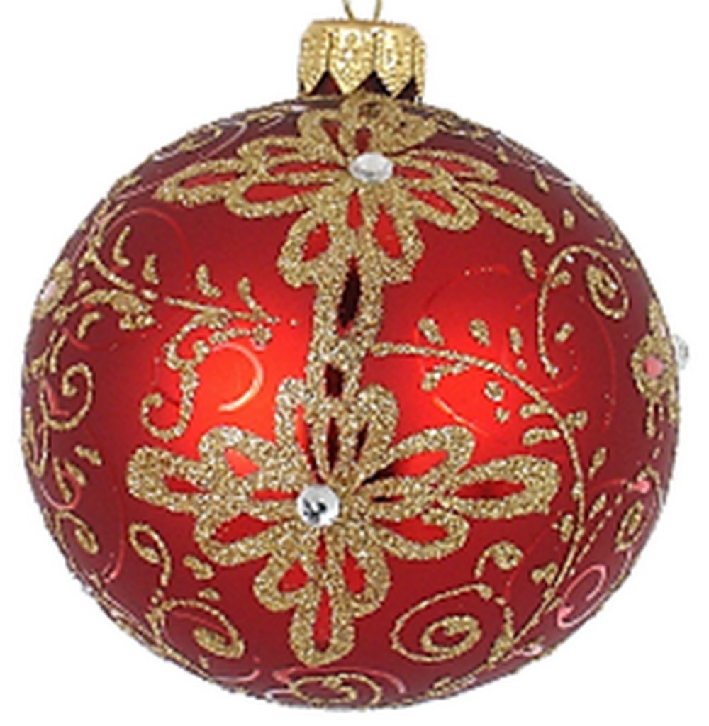 Mouth Blown Polish Glass Red with Gold Matte Christmas Ornament