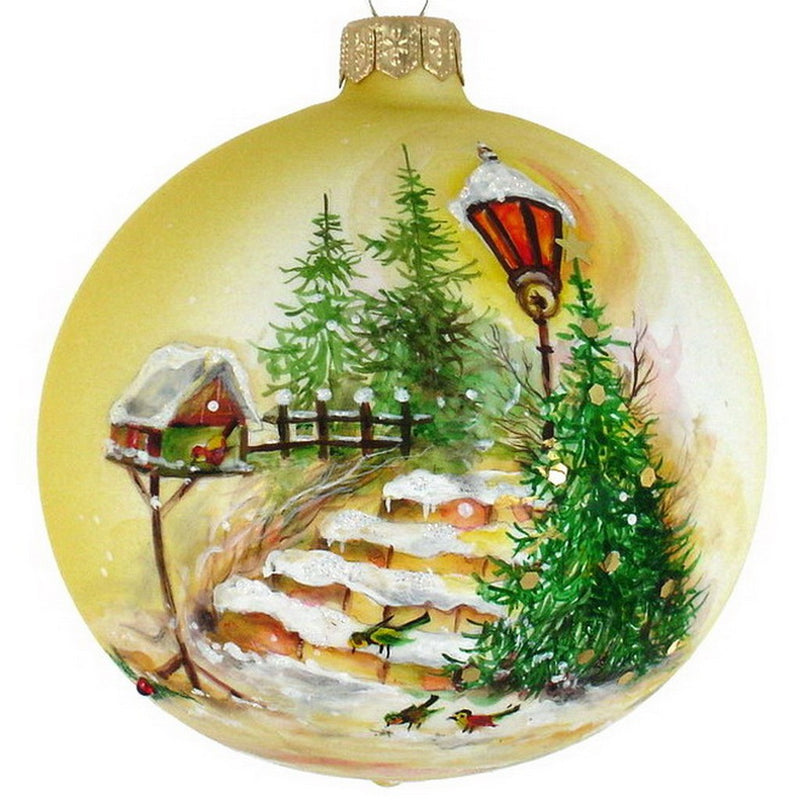 Mouth Blown Polish Glass Hand Painted Trees Christmas Ornaments