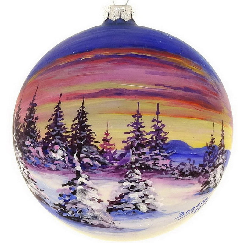 Mouth Blown Polish Glass Hand Painted Sunset Christmas Ornament