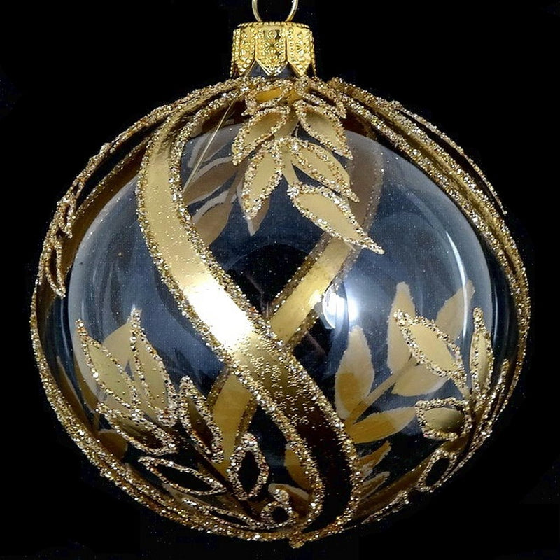 Mouth Blown Polish Glass on Clear Leaf Christmas Ornament