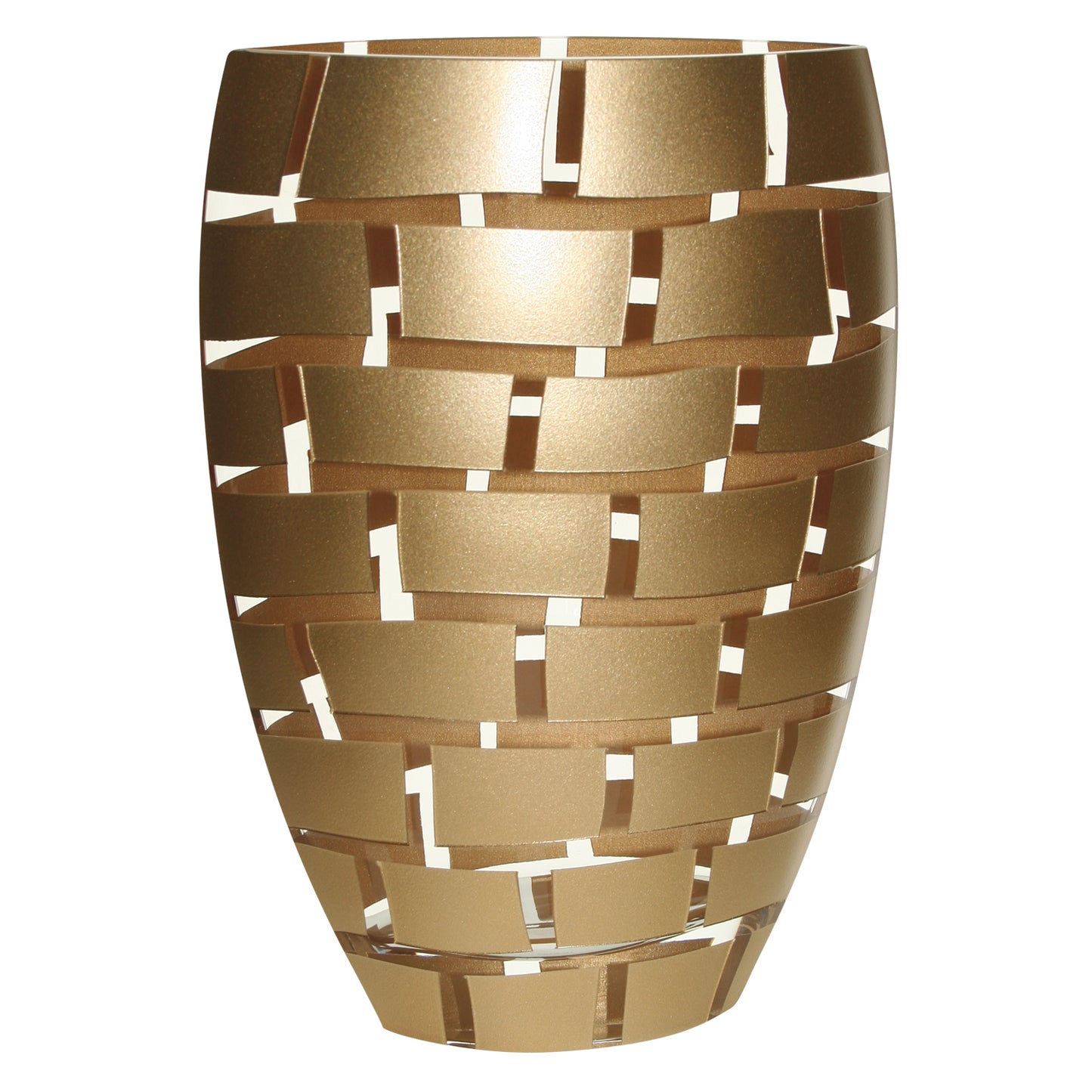 12" Mouth Blown Wall Design Gold Vase