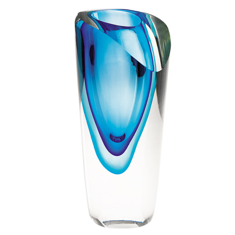 7.5" Mouth Blown Glass Blue Vase