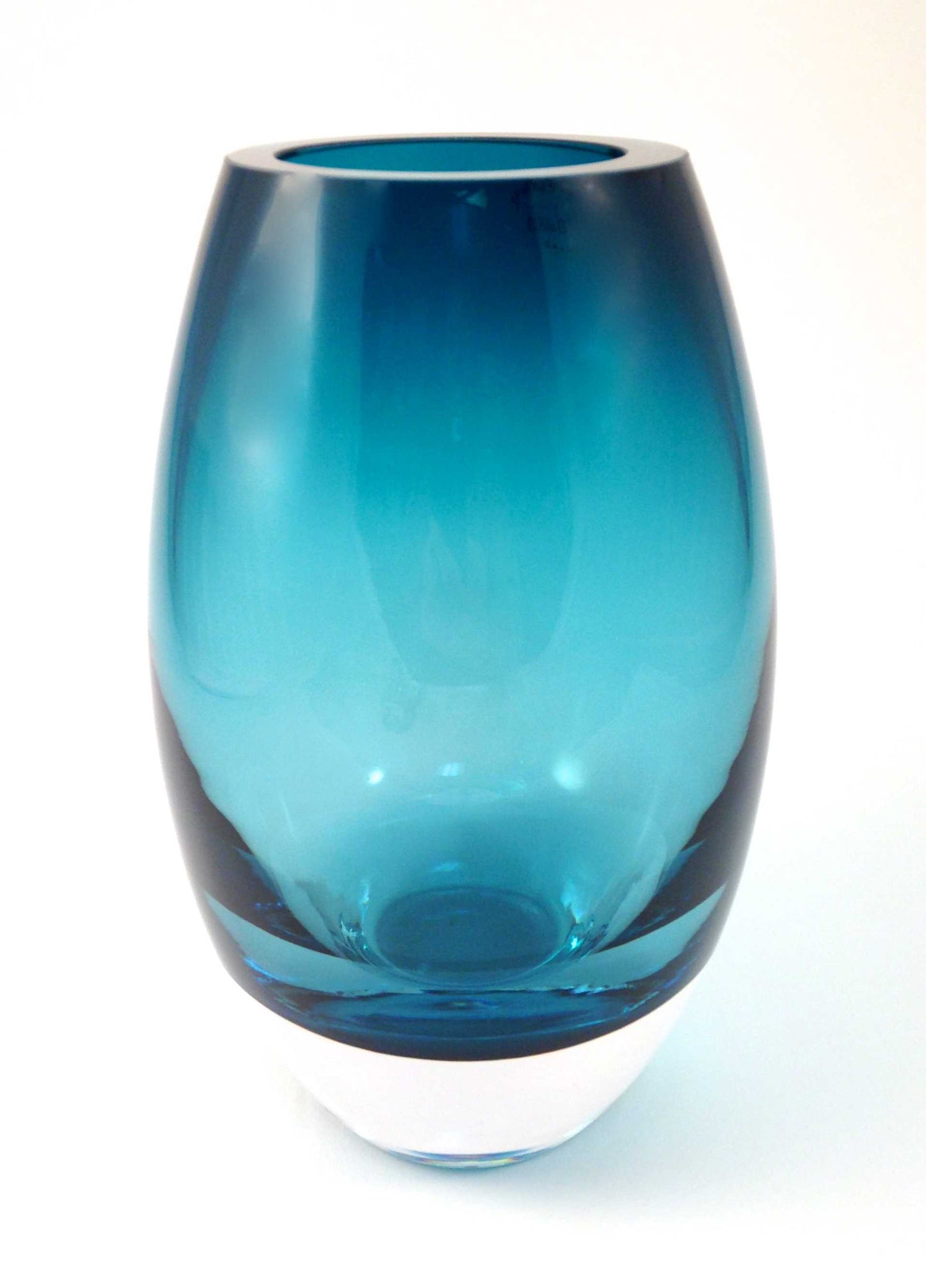 9" Mouth Blown Crystal Peacock Blue Crystal Vase