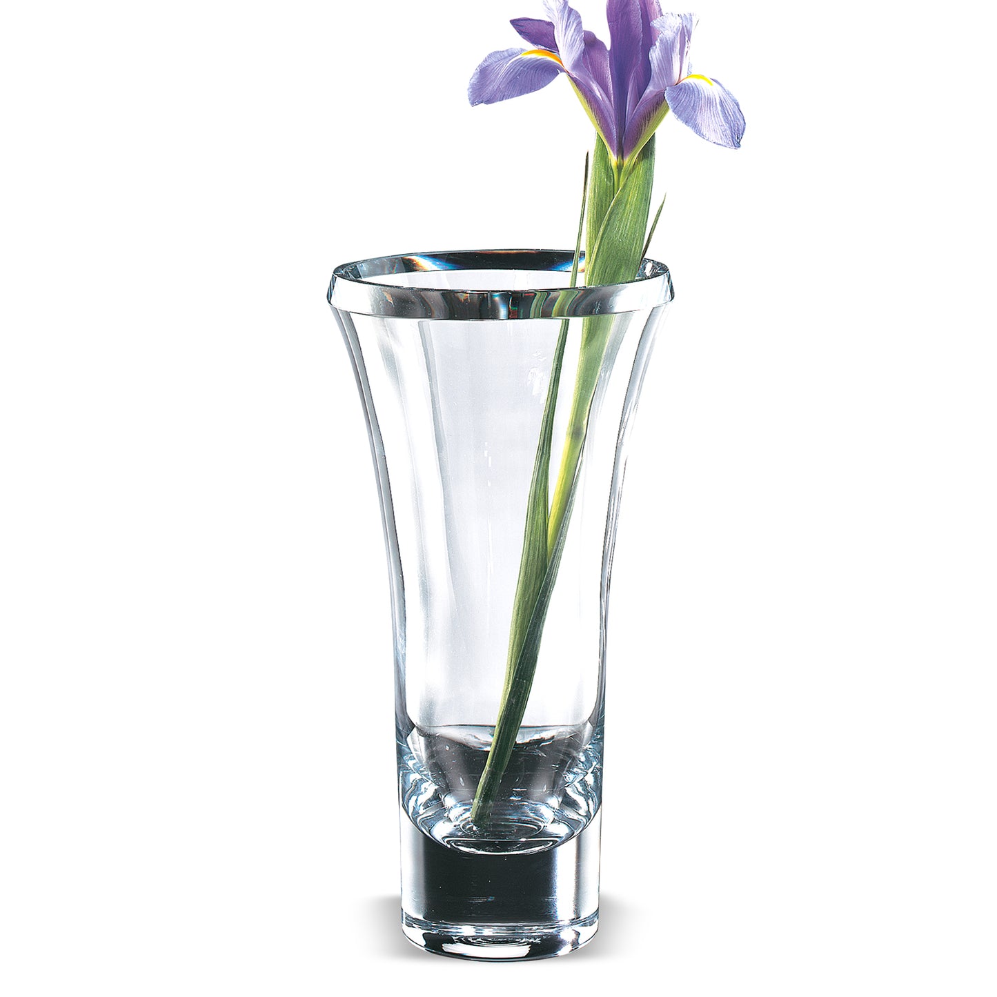 11" Mouth Blown Crystal Thick Walled Beveled Edge Vase