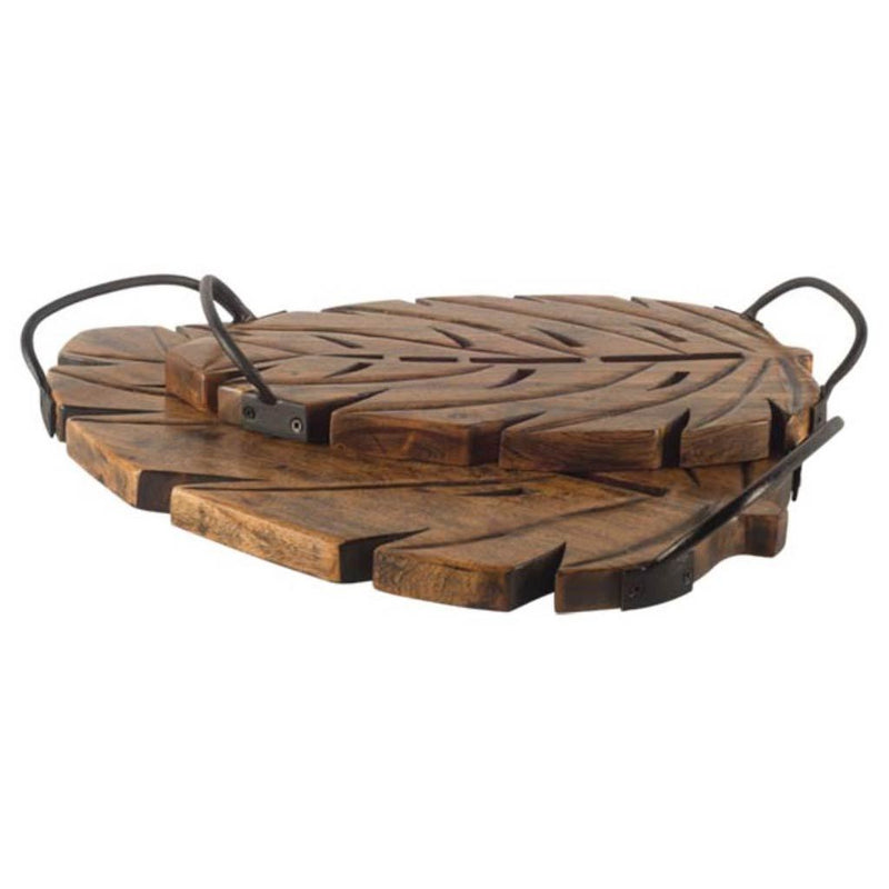 S-2 Brown Wooden Leaf With Sports Handle Trays