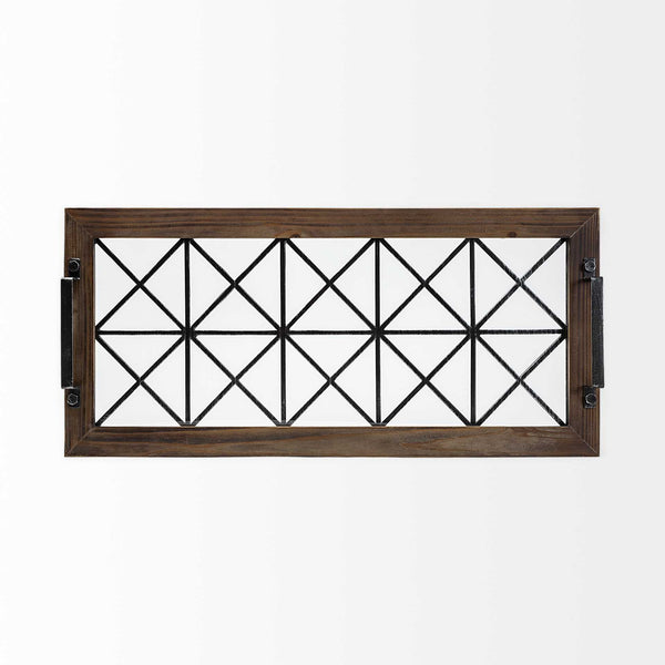 Brown Wood With Geometrically Metal Frame And Glass Bottom Tray