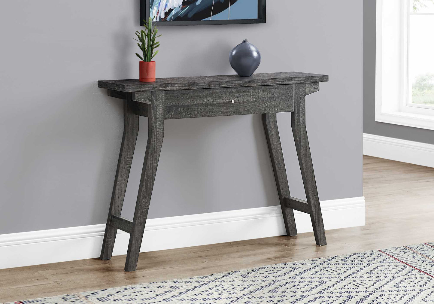 Rectangular Grey Accent Table with Storage Drawer