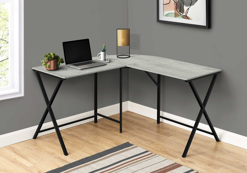55" Grey Top and Black Metal Corner Computer Desk