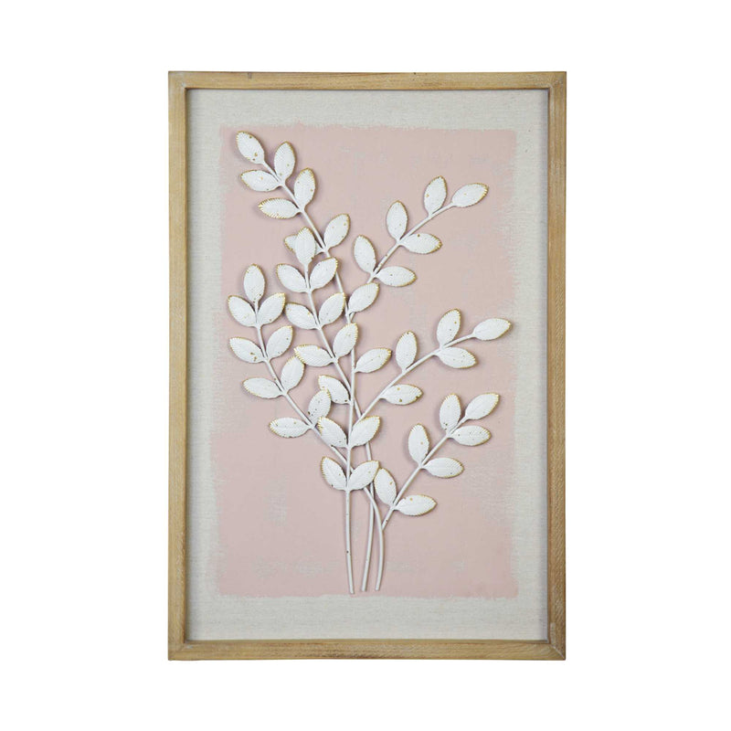 Pink Leaf Wall Art in Ivory Distressed Natural Wood
