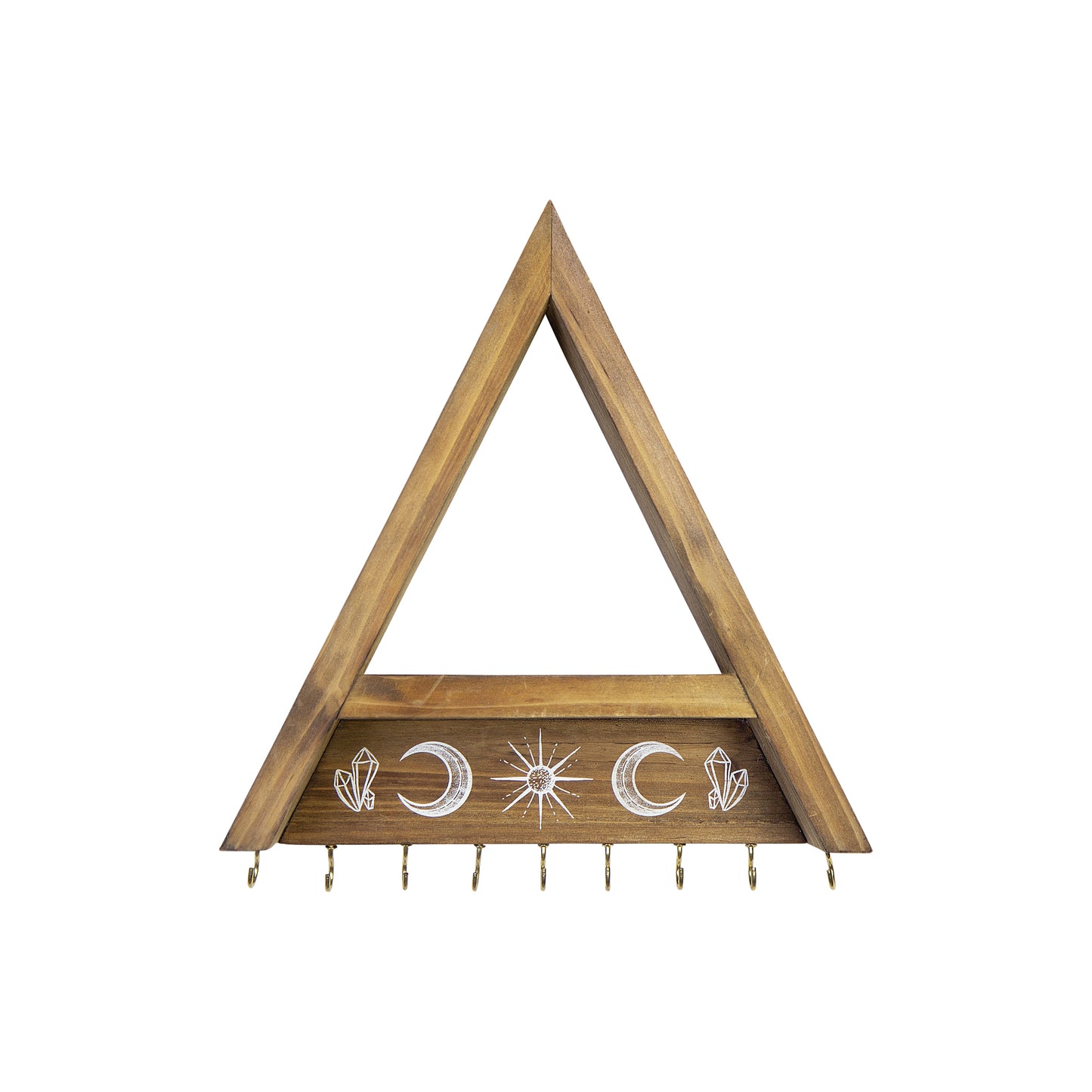 Triangle Natural Wooden Shelf with Hooks