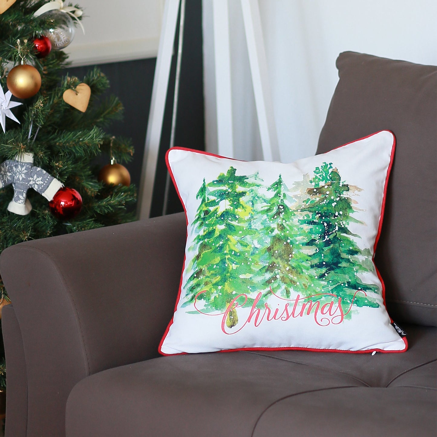 Set of 2 18" Christmas Trees Throw Pillow Cover in Multicolor