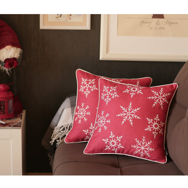 Set of 2 18" Christmas Snowflakes Throw Pillow Cover in Red