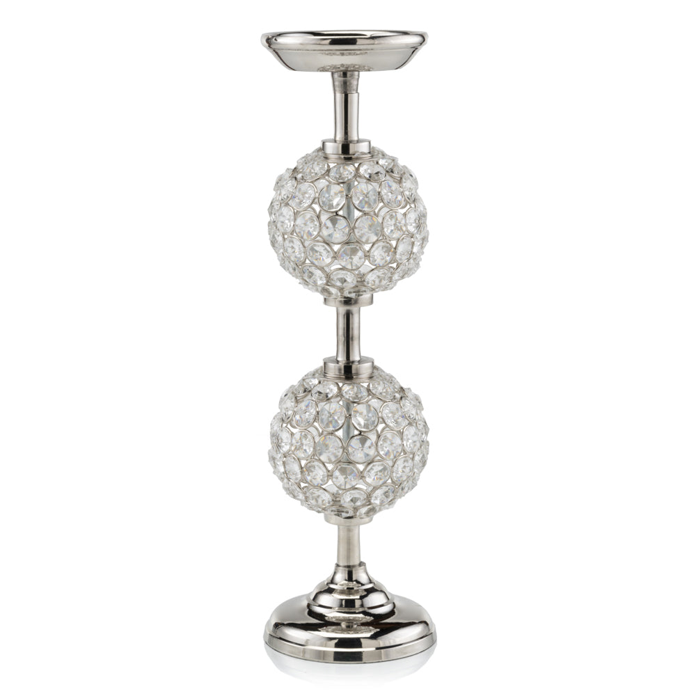 14" Pilar Double Faux Crystal Ball Candleholder