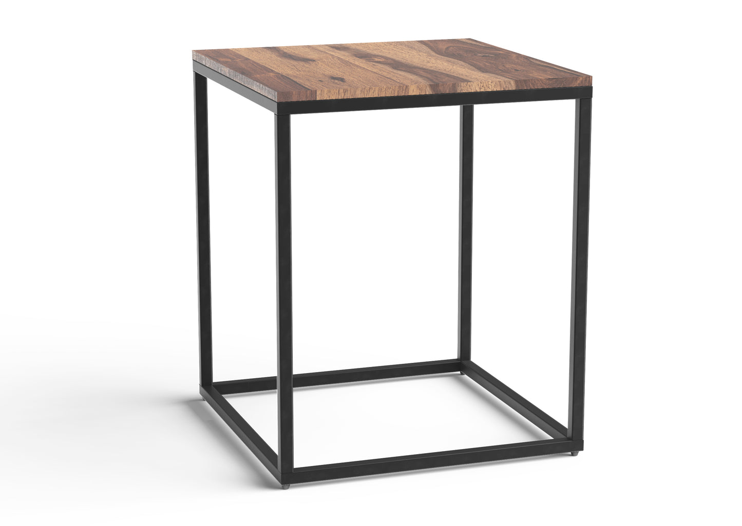 Sheesham Wooden End Table with Black Metal Legs