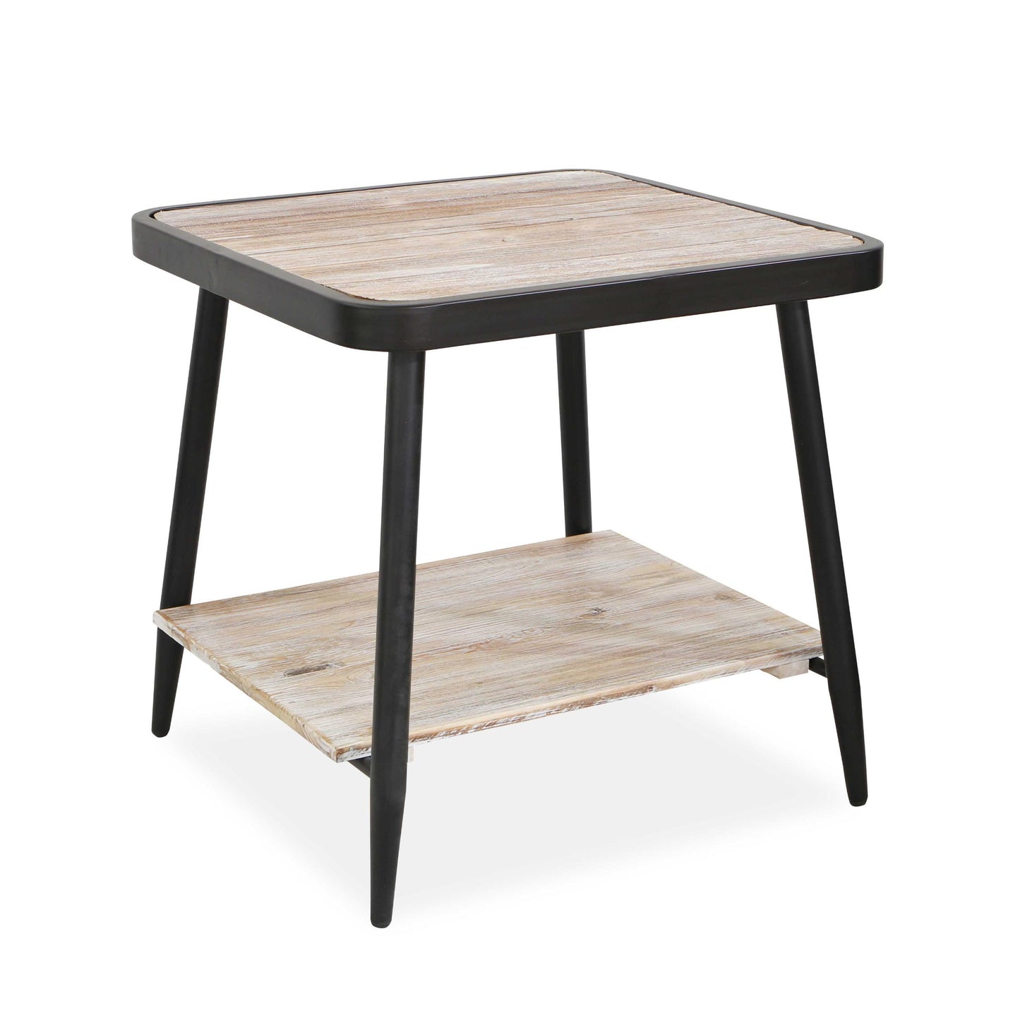 Industrial Style Distressed Square Whitewash and Gray Side or End Table