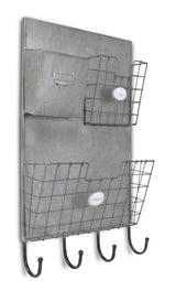 Gray Metal Organizer with 3 Storage Pockets and 4 bottom Hooks