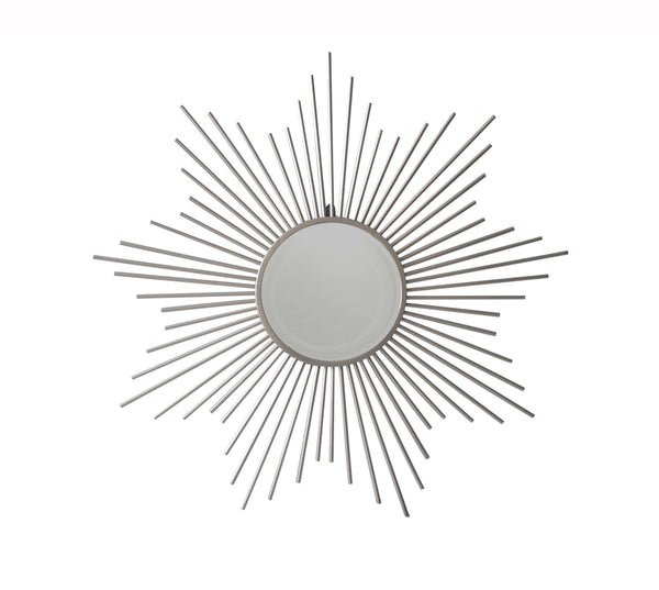 Striking Silver Metal Sunburst Design Wall Mirror